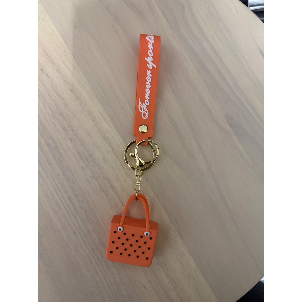 Mini Orange Silicone Tote Bag Keychain Bag Charm Wristlet with wrist strap